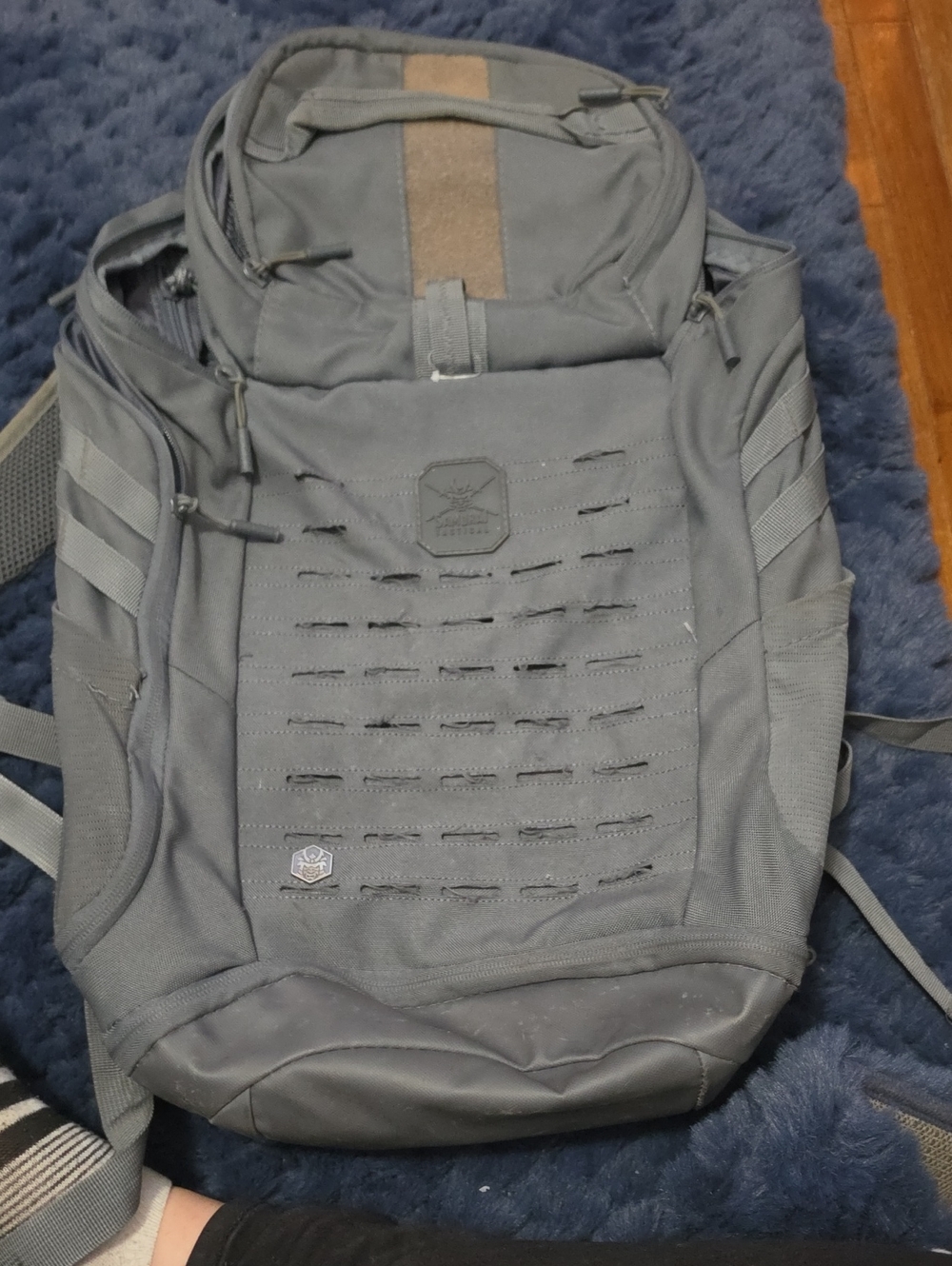 Gray Tactical-Style Men's Backpack with Laser-Cut Panels